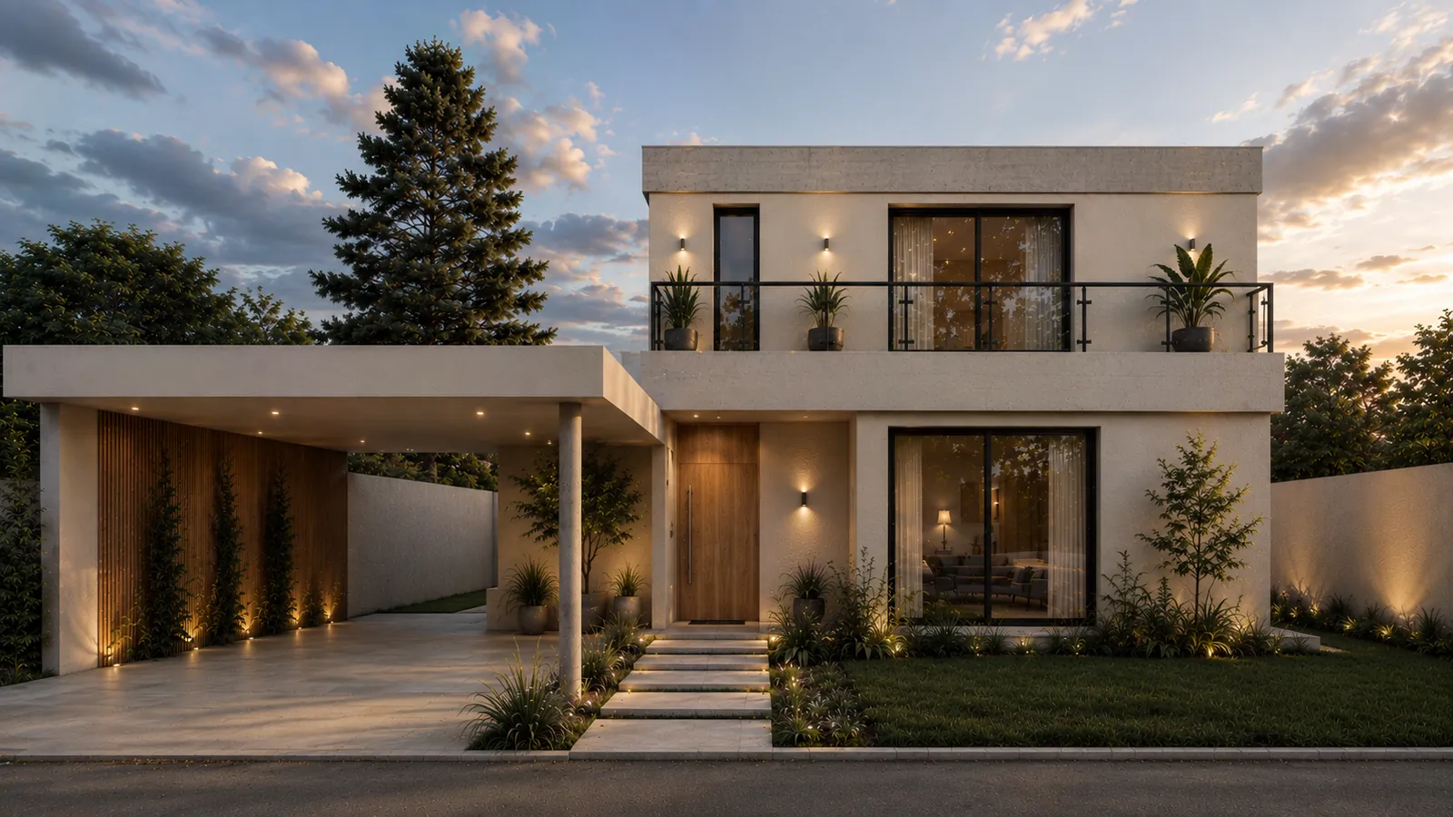 Casa HN en Pilar: frente con galería cubierta y acceso